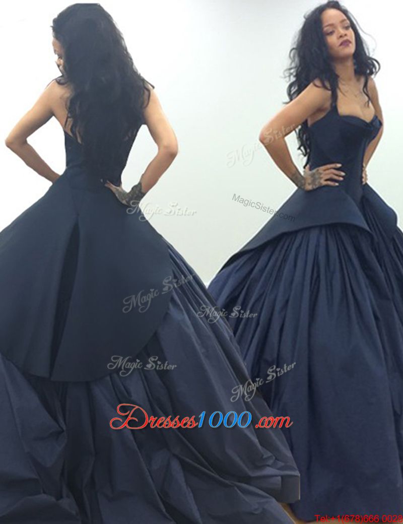Navy Blue Formal Dresses Prom and For with Ruching Strapless Sleeveless Zipper