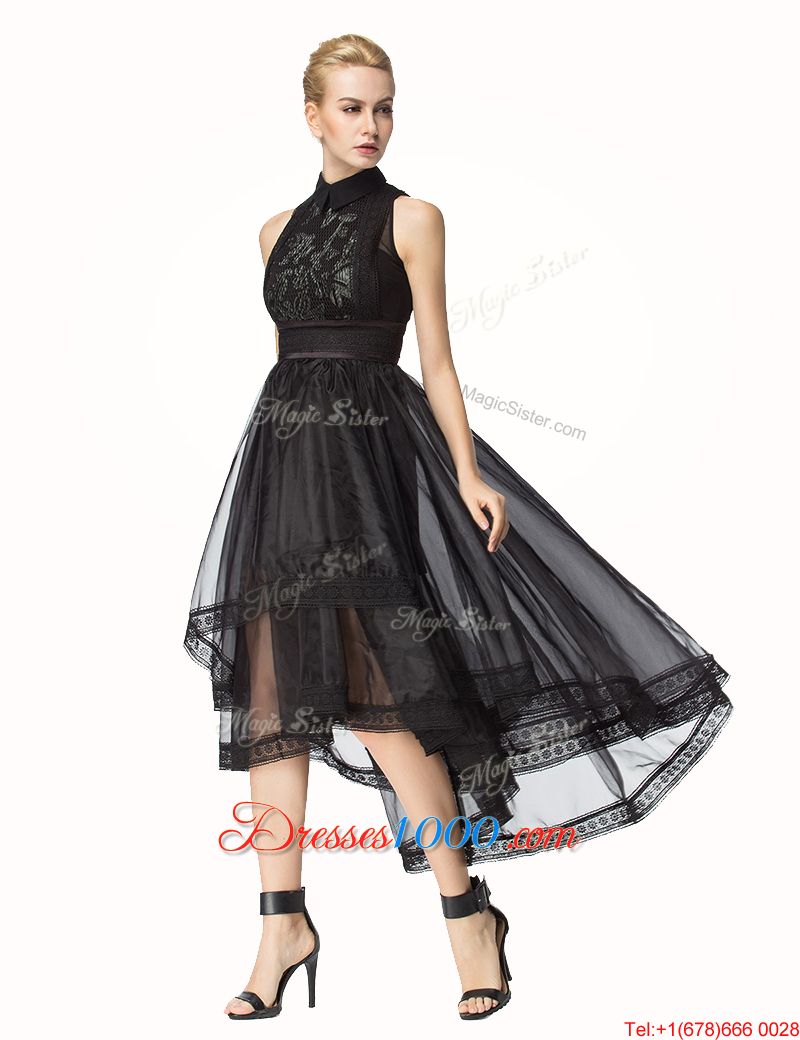 Romantic Black Sleeveless Asymmetrical Lace Zipper Pageant Dress Toddler
