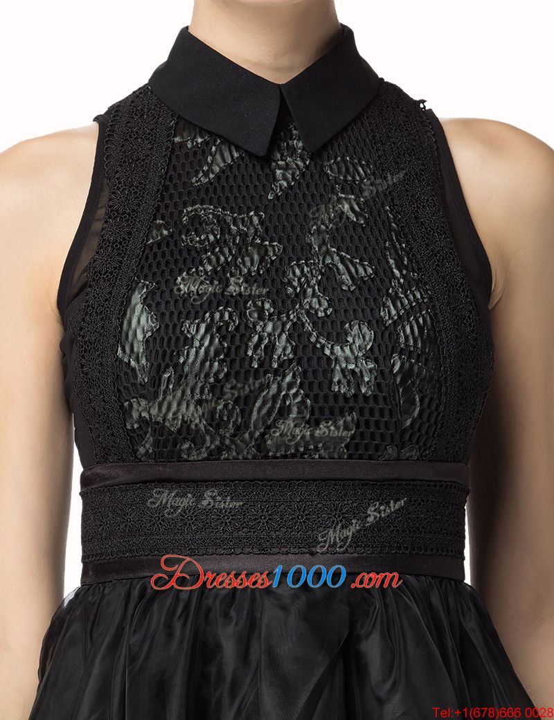 Romantic Black Sleeveless Asymmetrical Lace Zipper Pageant Dress Toddler