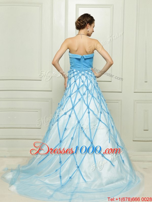 On Sale Floor Length Baby Blue Evening Dress Strapless Sleeveless Zipper