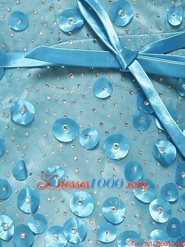 Super Baby Blue Mermaid Bateau Sleeveless Chiffon With Brush Train Zipper Beading and Appliques Juniors Evening Dress