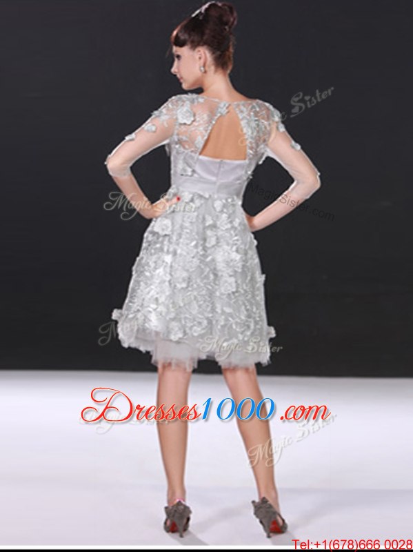 3|4 Length Sleeve Zipper Knee Length Beading and Lace Prom Dress