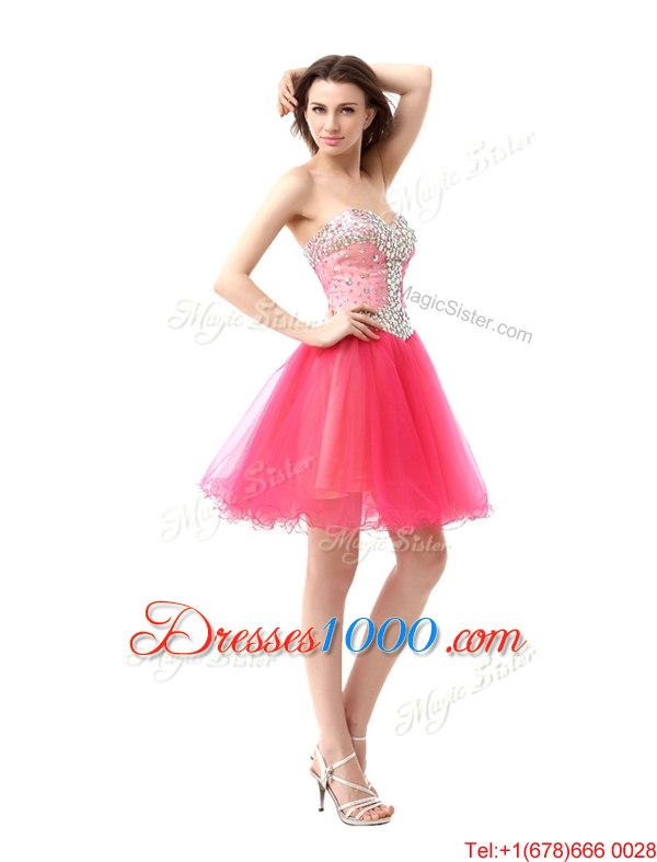 Coral Red Sleeveless Knee Length Beading Zipper Evening Outfits