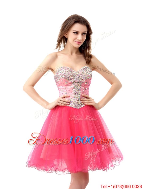 Coral Red Sleeveless Knee Length Beading Zipper Evening Outfits