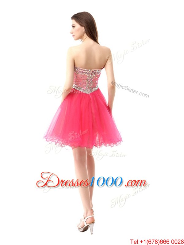 Coral Red Sleeveless Knee Length Beading Zipper Evening Outfits
