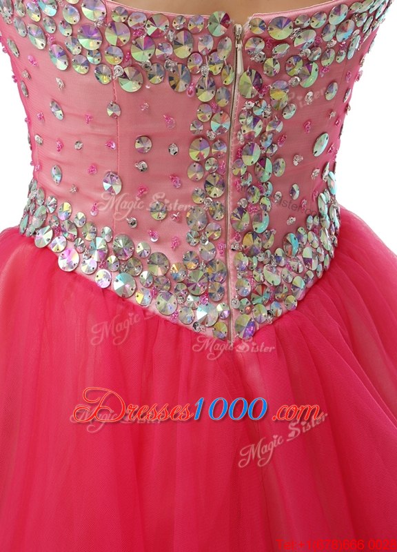 Coral Red Sleeveless Knee Length Beading Zipper Evening Outfits