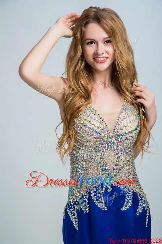 Floor Length Royal Blue Evening Outfits Chiffon Sleeveless Beading