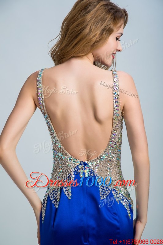 Floor Length Royal Blue Evening Outfits Chiffon Sleeveless Beading
