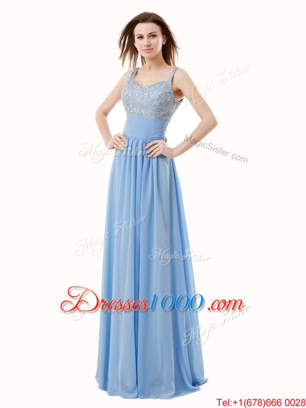 Artistic Floor Length Empire Sleeveless Blue Side Zipper
