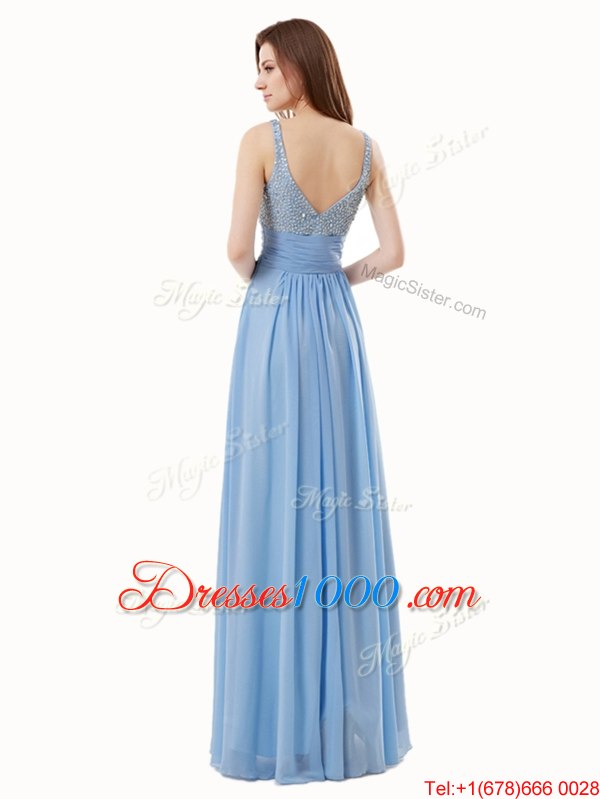 Artistic Floor Length Empire Sleeveless Blue Side Zipper