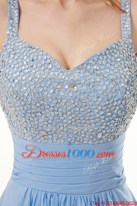 Artistic Floor Length Empire Sleeveless Blue Side Zipper