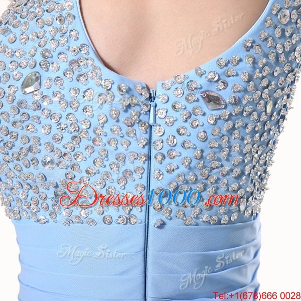 Artistic Floor Length Empire Sleeveless Blue Side Zipper