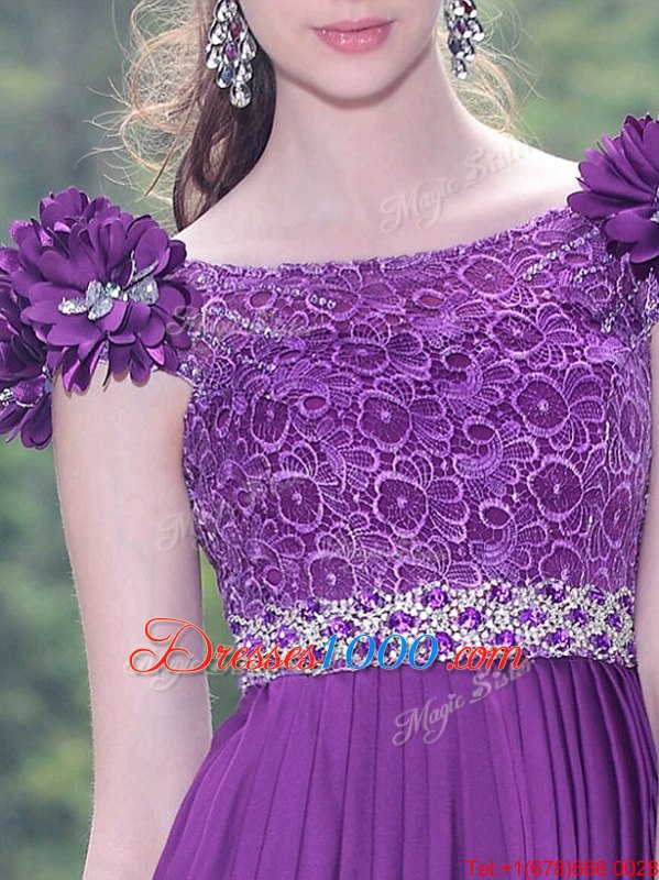 Scoop Purple Sleeveless Satin Zipper Party Dress Wholesale for Prom and Party