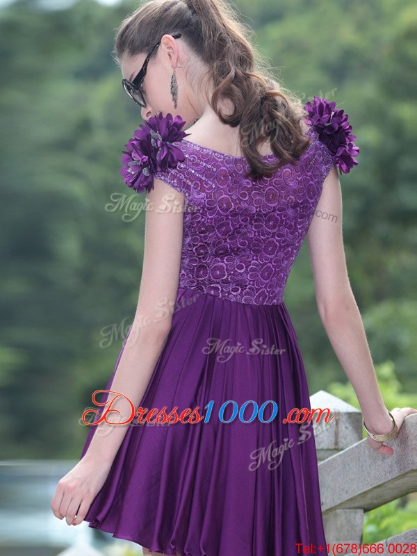 Scoop Purple Sleeveless Satin Zipper Party Dress Wholesale for Prom and Party