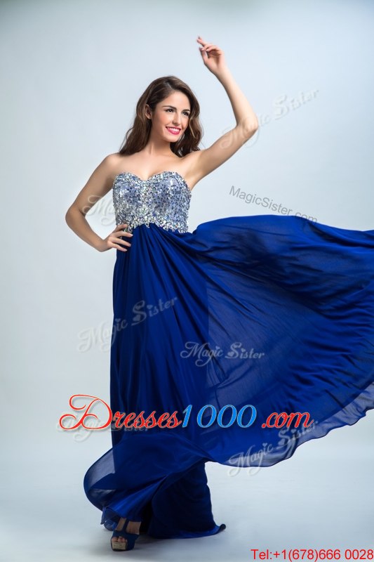 Beading Going Out Dresses Royal Blue Zipper Sleeveless With Brush Train
