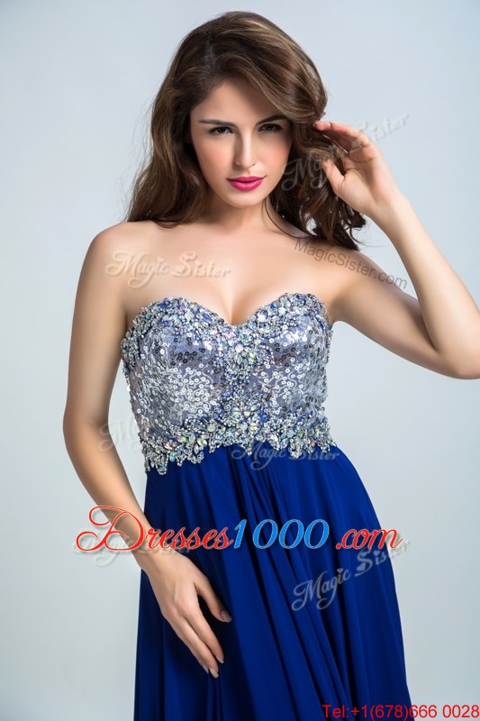 Beading Going Out Dresses Royal Blue Zipper Sleeveless With Brush Train