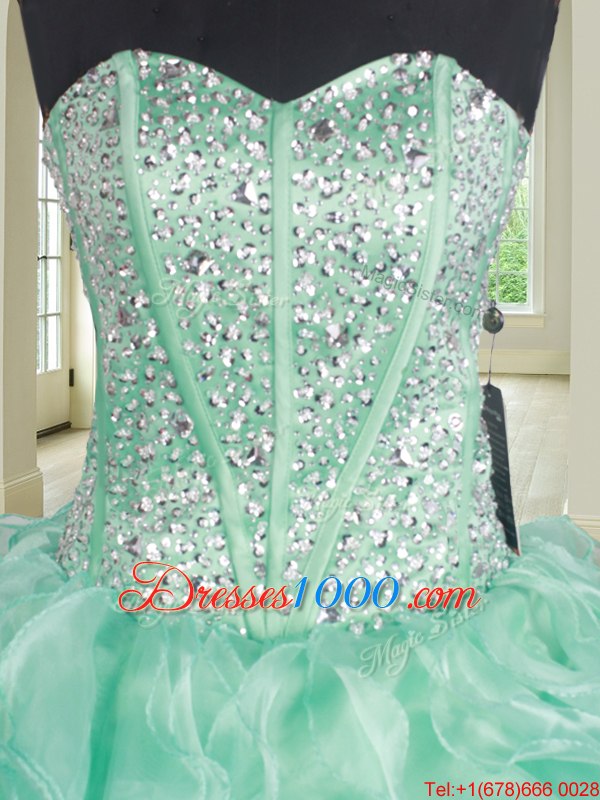 Apple Green Lace Up Sweetheart Beading and Ruffles 15 Quinceanera Dress Organza Sleeveless