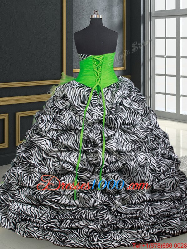 Printed Beading and Ruffles and Pick Ups Vestidos de Quinceanera Lace Up Sleeveless Brush Train