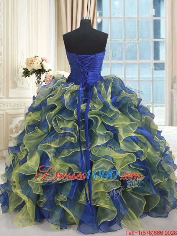 Multi-color Vestidos de Quinceanera Military Ball and Sweet 16 and Quinceanera and For with Beading and Ruffles Sweetheart Sleeveless Lace Up