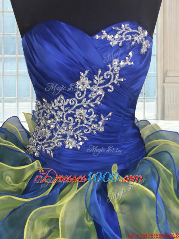 Multi-color Vestidos de Quinceanera Military Ball and Sweet 16 and Quinceanera and For with Beading and Ruffles Sweetheart Sleeveless Lace Up