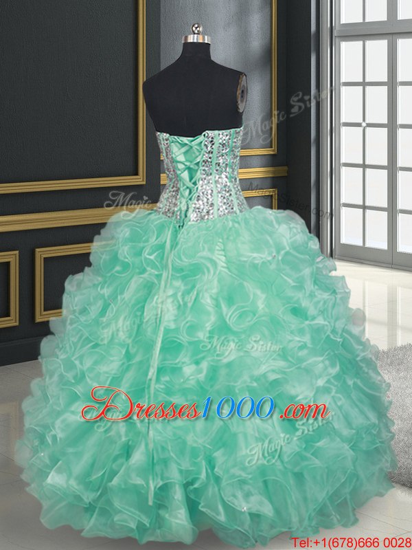 Sweetheart Sleeveless Organza Quince Ball Gowns Beading and Ruffles Lace Up