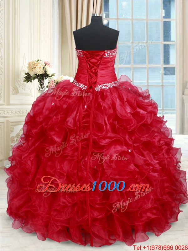 Organza Sleeveless Floor Length Sweet 16 Quinceanera Dress and Beading and Ruffles