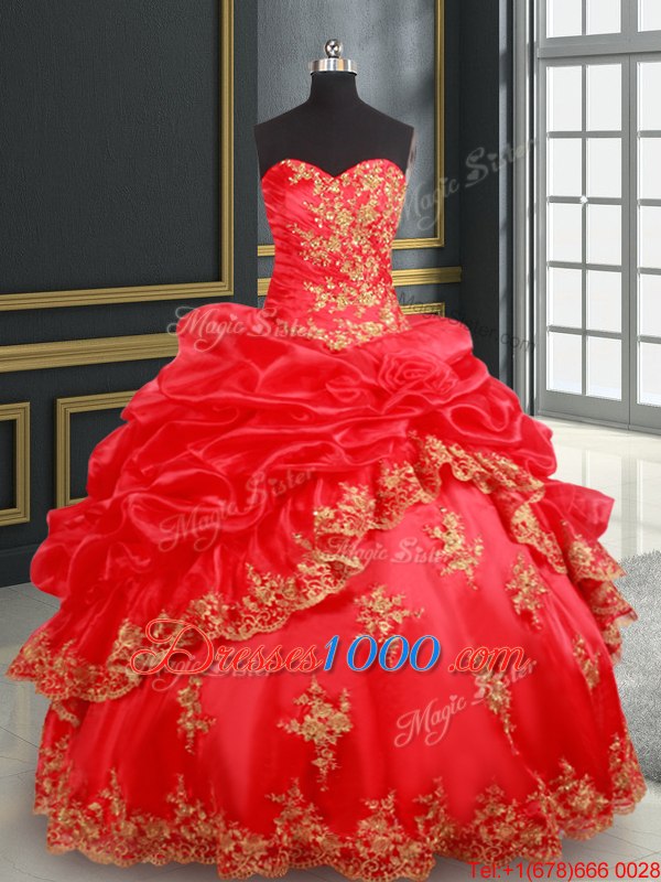 Satin and Organza Sleeveless Floor Length Vestidos de Quinceanera and Beading and Appliques and Pick Ups