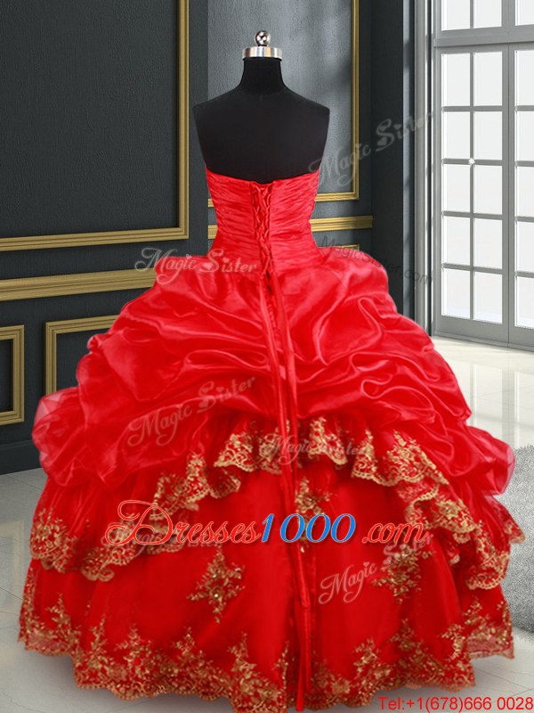 Satin and Organza Sleeveless Floor Length Vestidos de Quinceanera and Beading and Appliques and Pick Ups