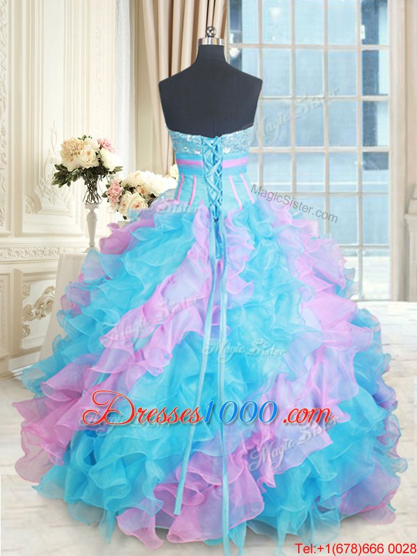 Multi-color Quinceanera Gown Military Ball and Sweet 16 and Quinceanera and For with Beading and Appliques and Ruffles Sweetheart Sleeveless Lace Up