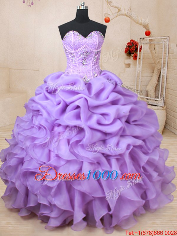 Sleeveless Beading and Ruffles and Pick Ups Lace Up Sweet 16 Dress
