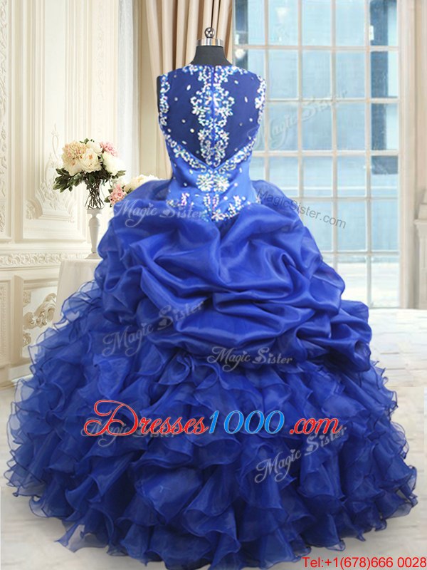 Straps Straps Organza Sleeveless Floor Length Sweet 16 Quinceanera Dress and Beading and Ruffles and Pick Ups