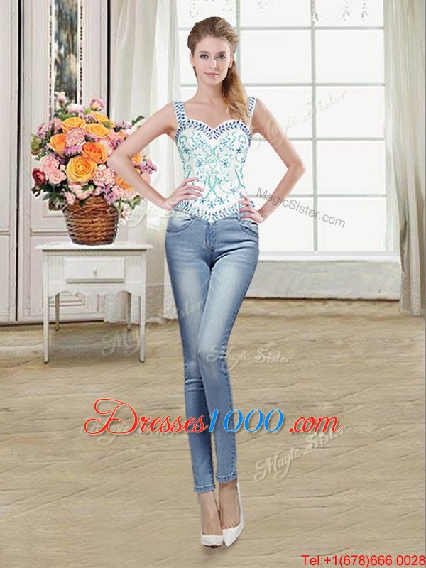 Colorful Three Piece Straps Straps Sleeveless Lace Up Floor Length Beading and Lace and Ruffles Quinceanera Gowns