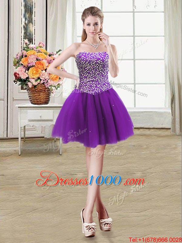Three Piece Beading Sweet 16 Dresses Purple Lace Up Sleeveless Floor Length