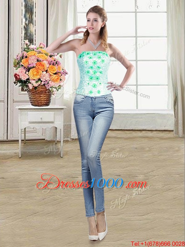 Four Piece Floor Length Turquoise Sweet 16 Dresses Strapless Sleeveless Lace Up