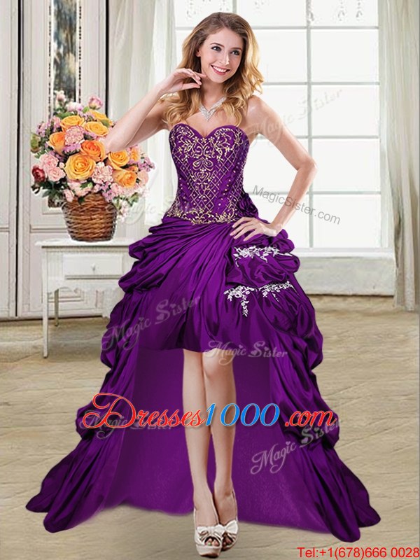 Four Piece Pick Ups Ball Gowns Vestidos de Quinceanera Purple Sweetheart Taffeta Sleeveless Floor Length Lace Up