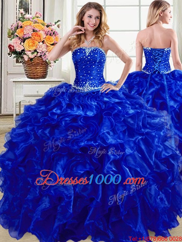 Four Piece Organza Sleeveless Floor Length Quinceanera Gowns and Beading and Ruffles