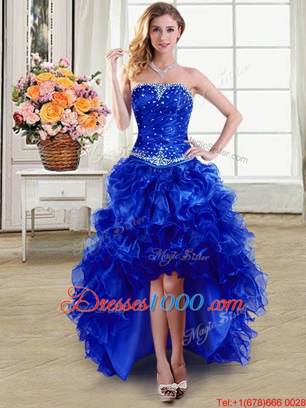 Four Piece Organza Sleeveless Floor Length Quinceanera Gowns and Beading and Ruffles