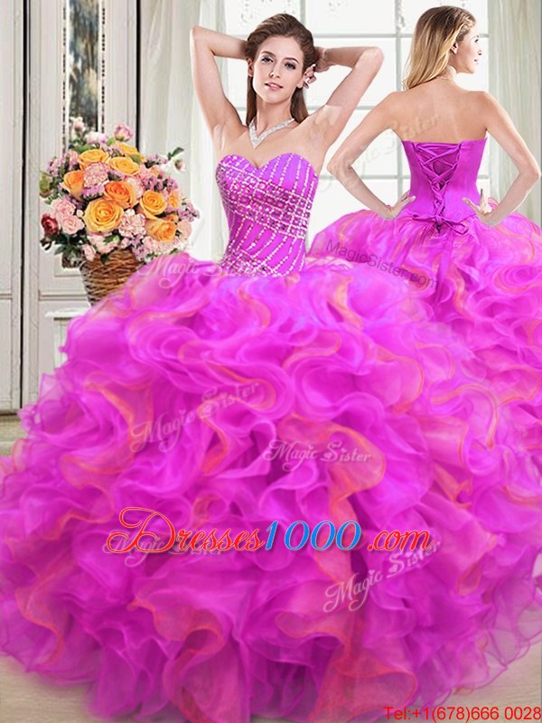 On Sale Four Piece Organza Sleeveless Floor Length Sweet 16 Dress and Beading and Ruffles