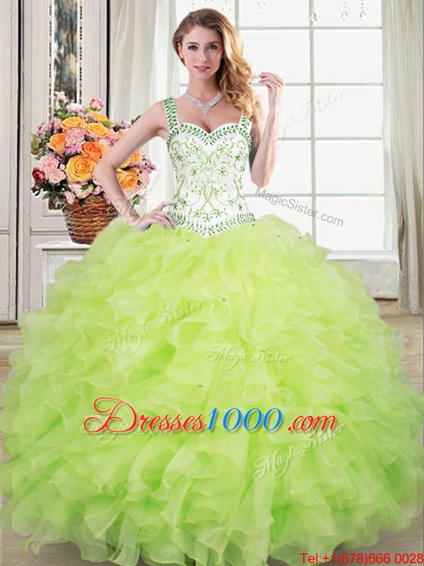 Floor Length Lace Up Quinceanera Dresses Multi-color and In for Military Ball and Sweet 16 and Quinceanera with Beading and Ruffled Layers