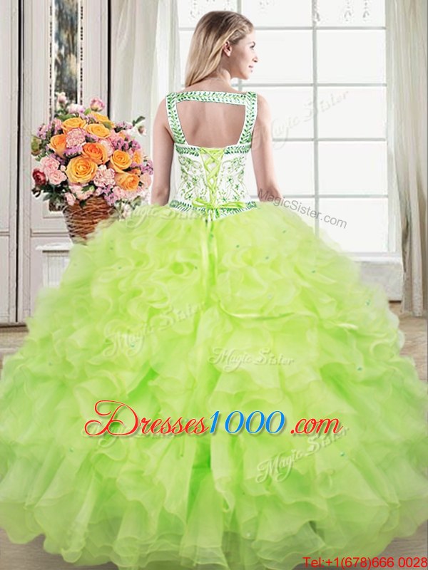 Floor Length Lace Up Quinceanera Dresses Multi-color and In for Military Ball and Sweet 16 and Quinceanera with Beading and Ruffled Layers