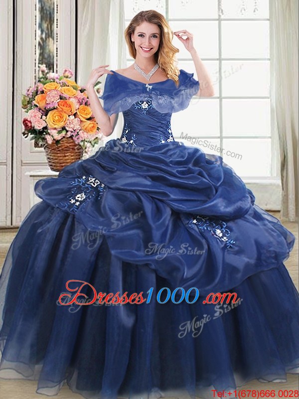Enchanting Sweetheart Sleeveless Quinceanera Gown Floor Length Beading and Pick Ups Navy Blue Organza