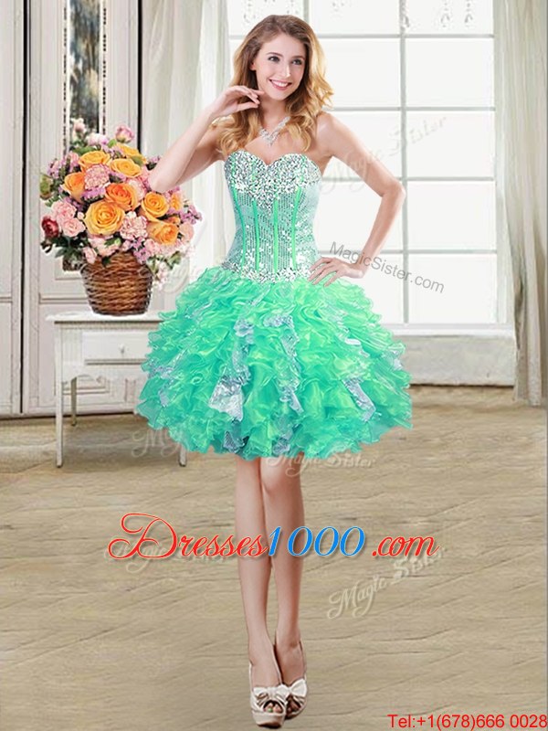 Three Piece Sequins Floor Length Turquoise Sweet 16 Dress Sweetheart Sleeveless Lace Up