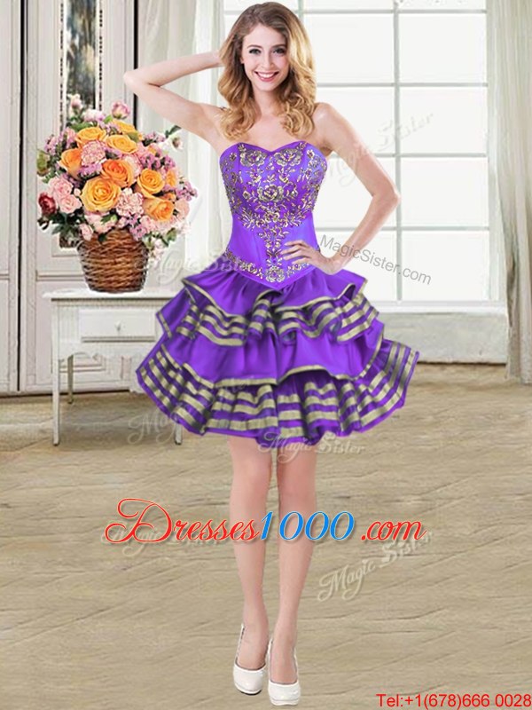 Three Piece Ruffled Ball Gowns Ball Gown Prom Dress Eggplant Purple Sweetheart Taffeta Sleeveless Floor Length Lace Up