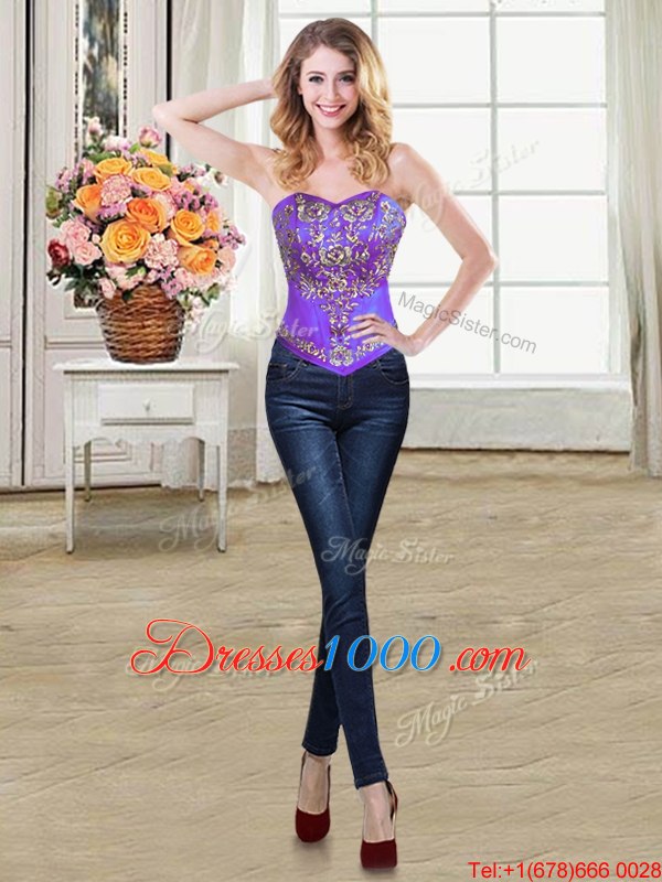 Three Piece Ruffled Ball Gowns Ball Gown Prom Dress Eggplant Purple Sweetheart Taffeta Sleeveless Floor Length Lace Up