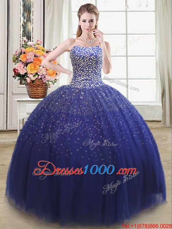Three Piece Teal Ball Gown Prom Dress Tulle Sleeveless Beading
