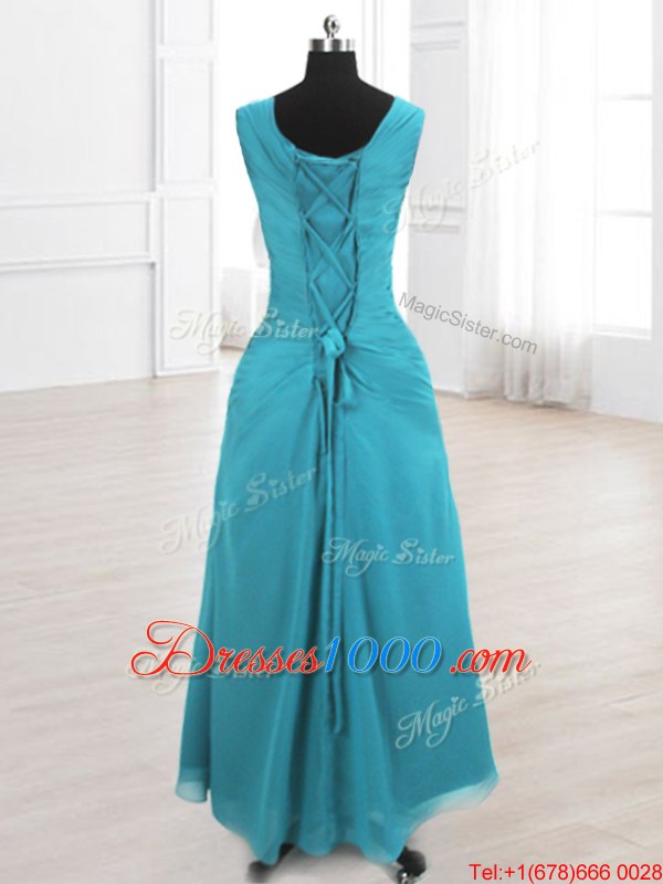 Floor Length Teal Homecoming Dress Online Scoop Sleeveless Lace Up