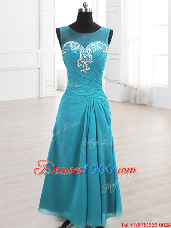 Floor Length Teal Homecoming Dress Online Scoop Sleeveless Lace Up