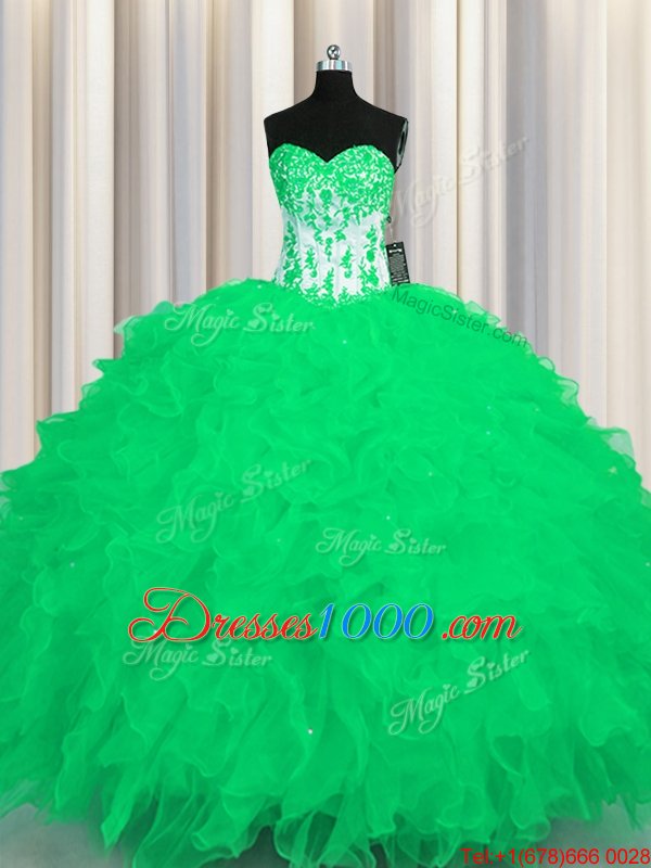 Organza Sleeveless Floor Length Sweet 16 Dresses and Appliques and Ruffles