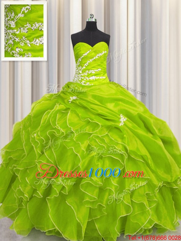 Sleeveless Organza Floor Length Lace Up Ball Gown Prom Dress in for with Beading and Appliques and Ruffles
