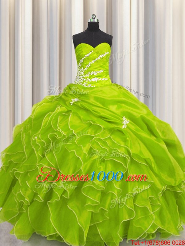 Sleeveless Organza Floor Length Lace Up Ball Gown Prom Dress in for with Beading and Appliques and Ruffles